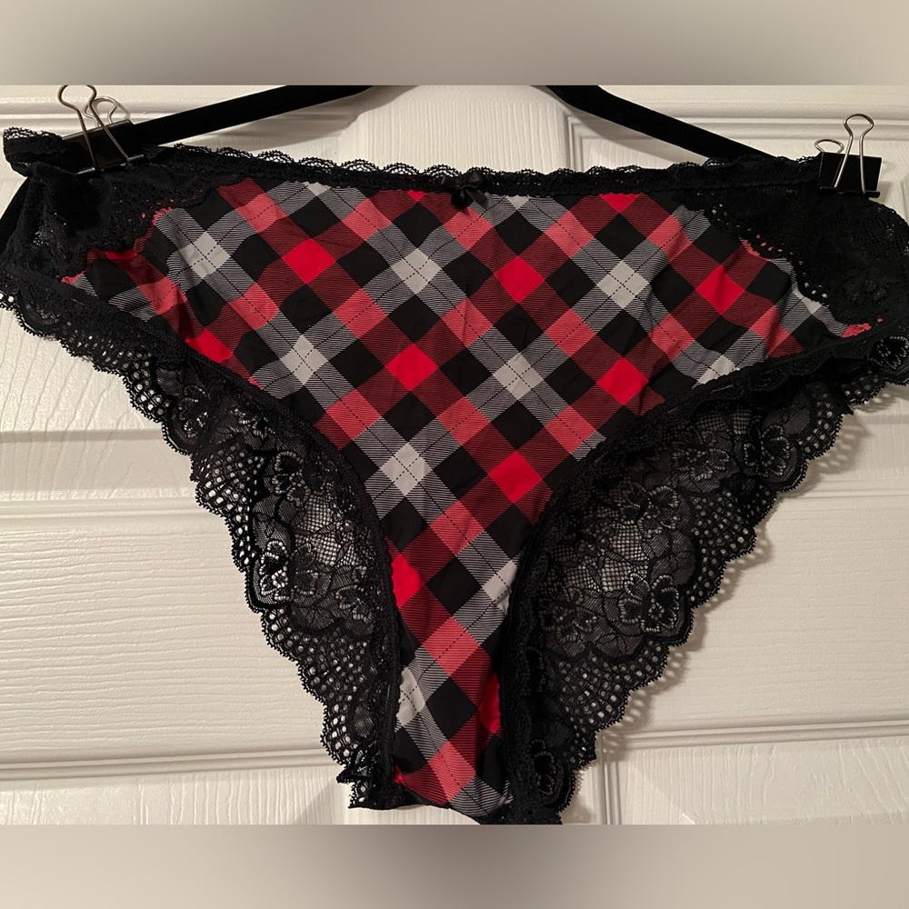 Torrid red plaid & black lace sexy cheeky panties